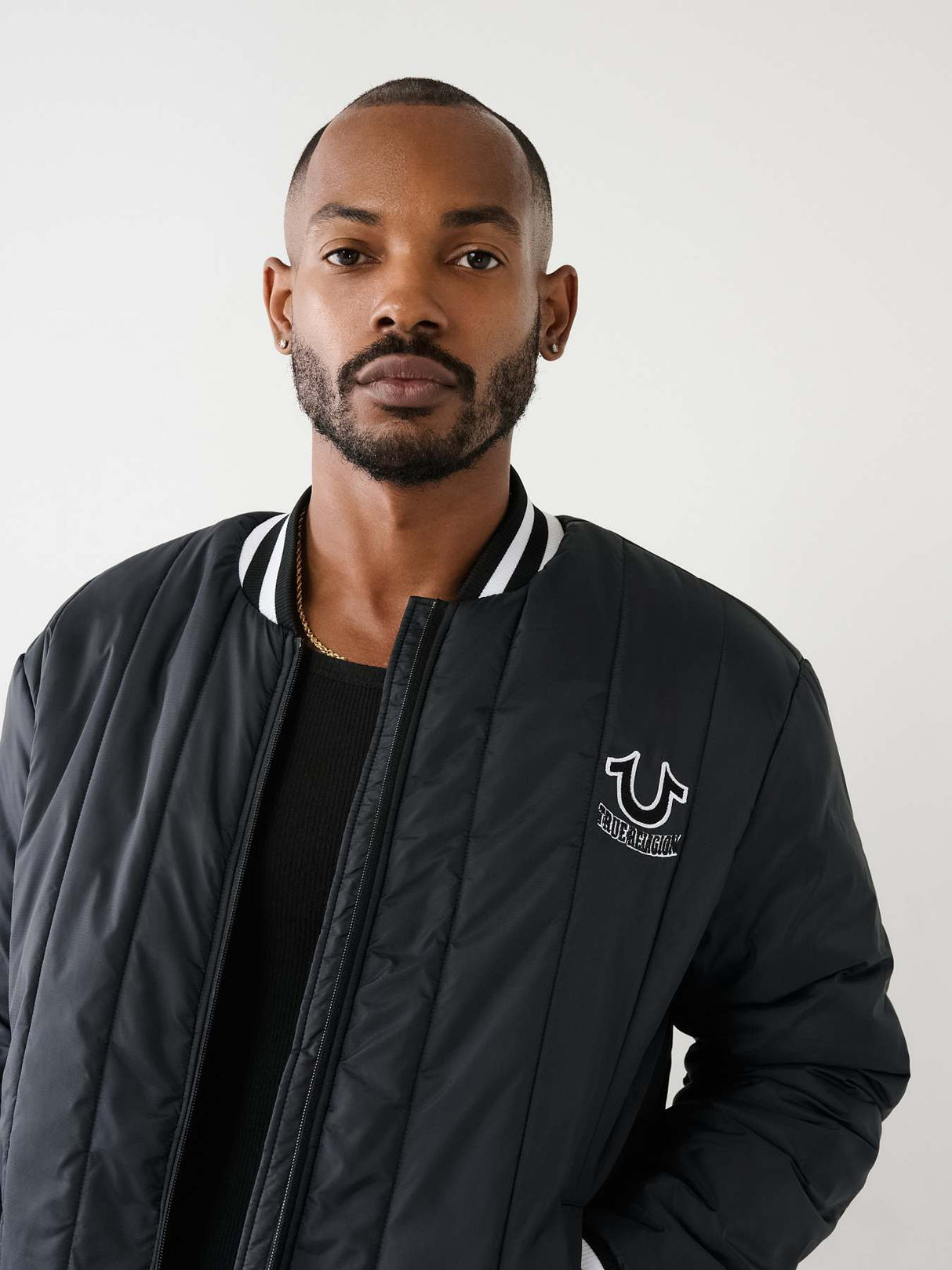 True Religion Men’s Quilted Bomber Jacket – Black