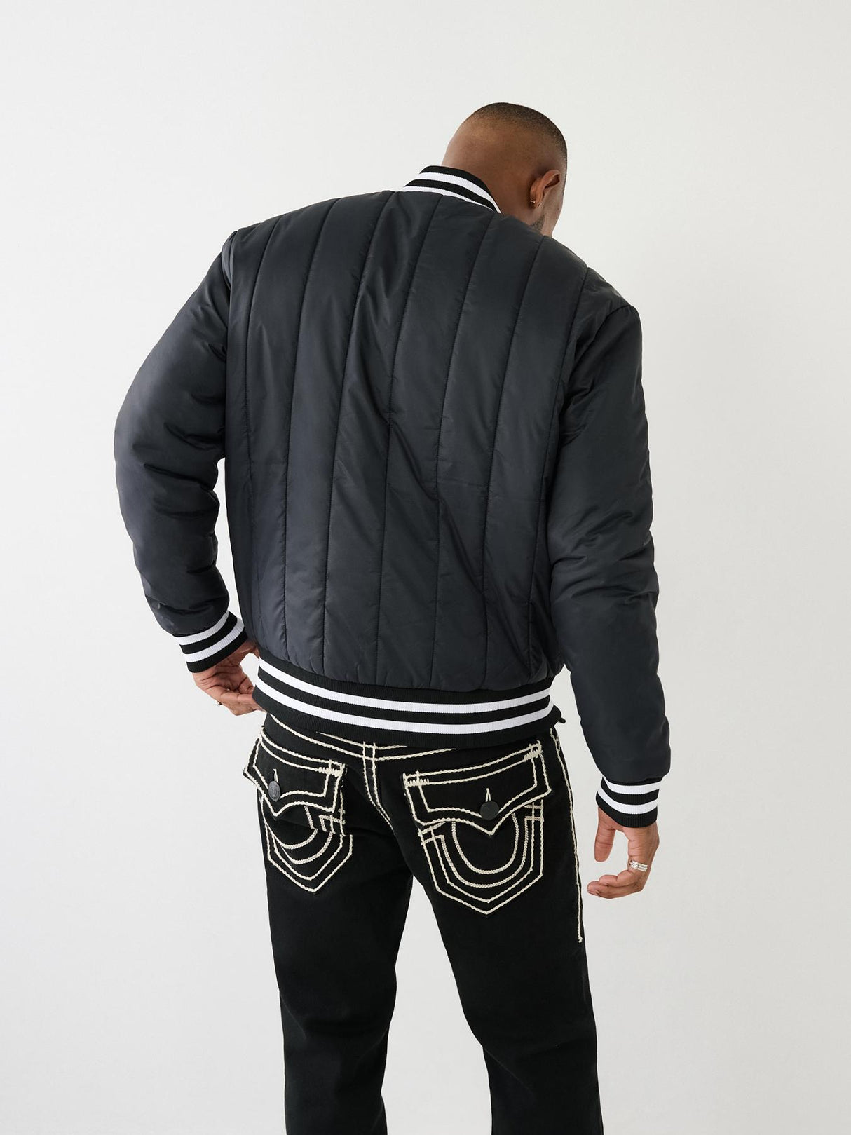 True Religion Men’s Quilted Bomber Jacket – Black