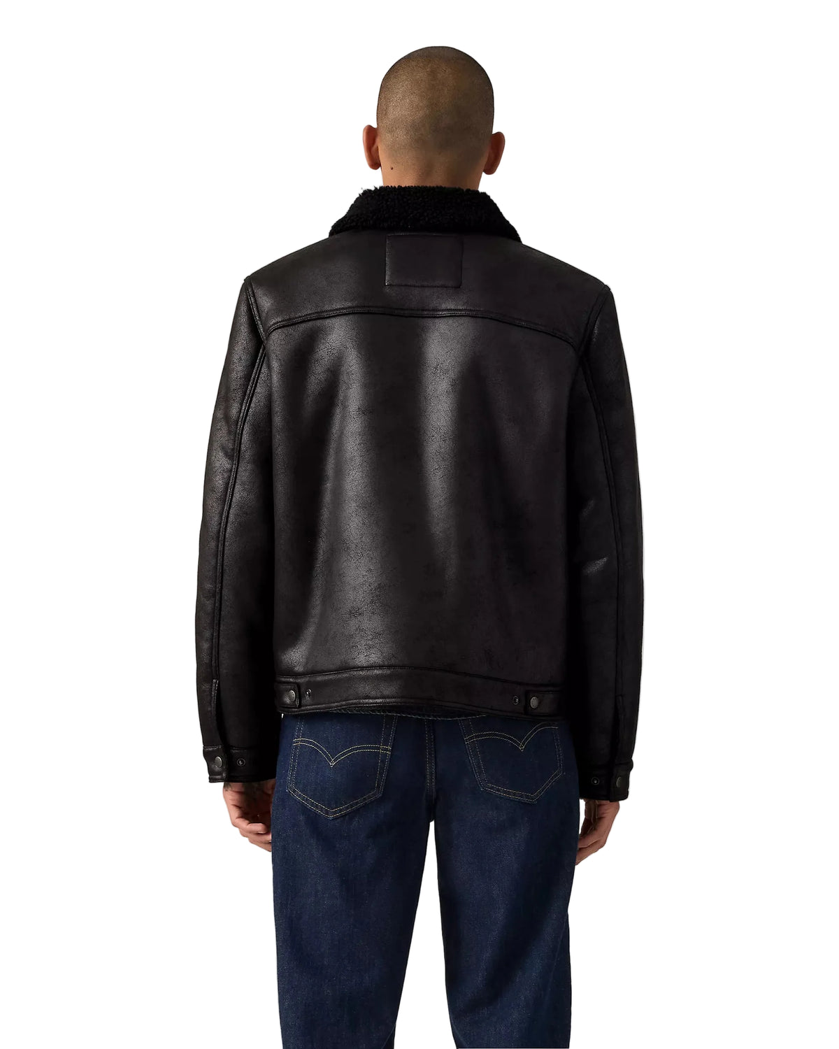 Levi’s Men’s Two Chest Pocket Faux Shearling Sherpa Collar Jacket – Black