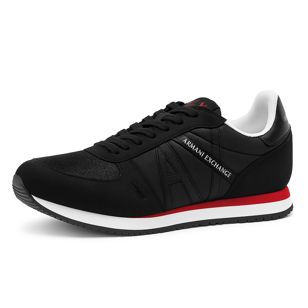 Armani Exchange Men’s Black Runner with Red-Accent Midsole
