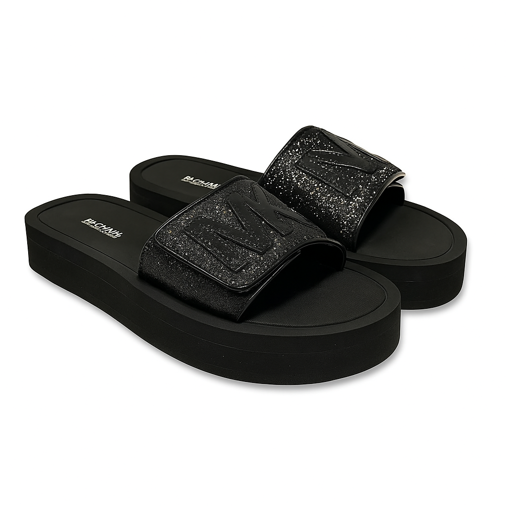 MICHAEL Michael Kors Women's Glitter Logo Slide Sandals – Black