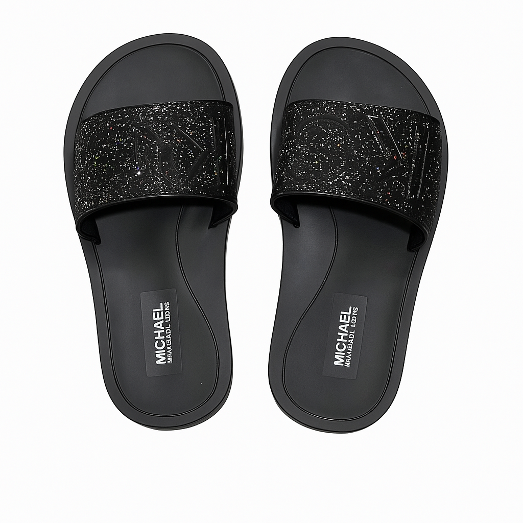 MICHAEL Michael Kors Women's Glitter Logo Slide Sandals – Black