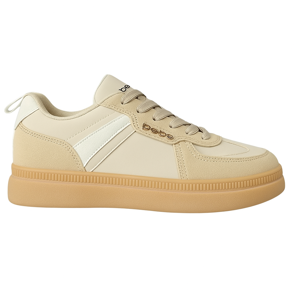 Bebe Women’s Beige Low-Top Sneakers with Gum Sole
