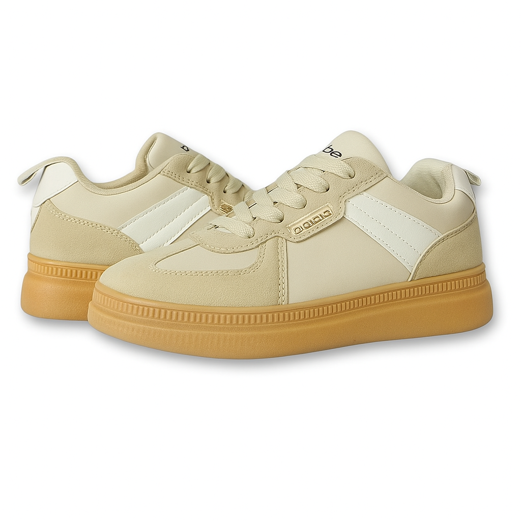 Bebe Women’s Beige Low-Top Sneakers with Gum Sole