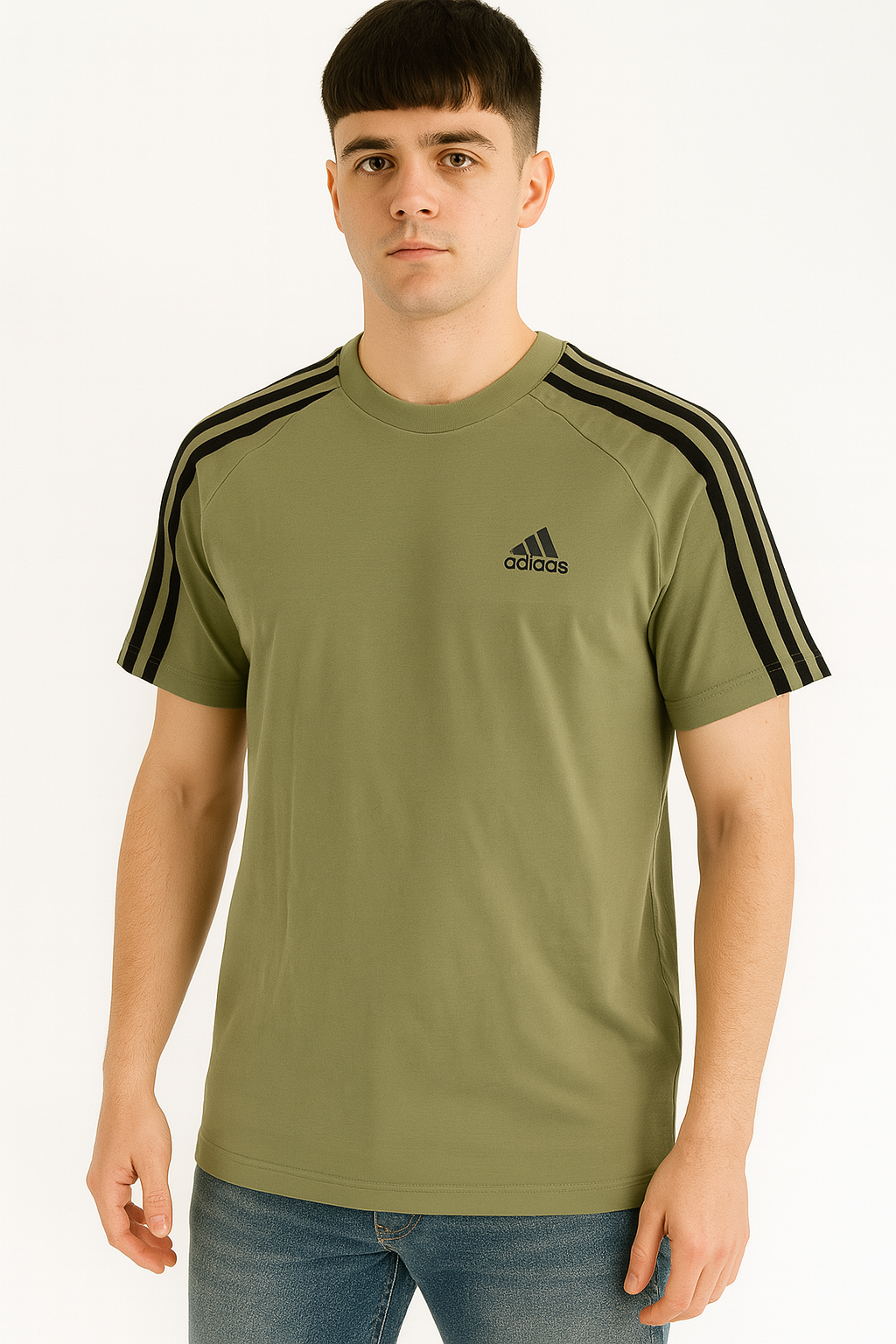 Adidas Men’s Olive Green 3-Stripes Tee