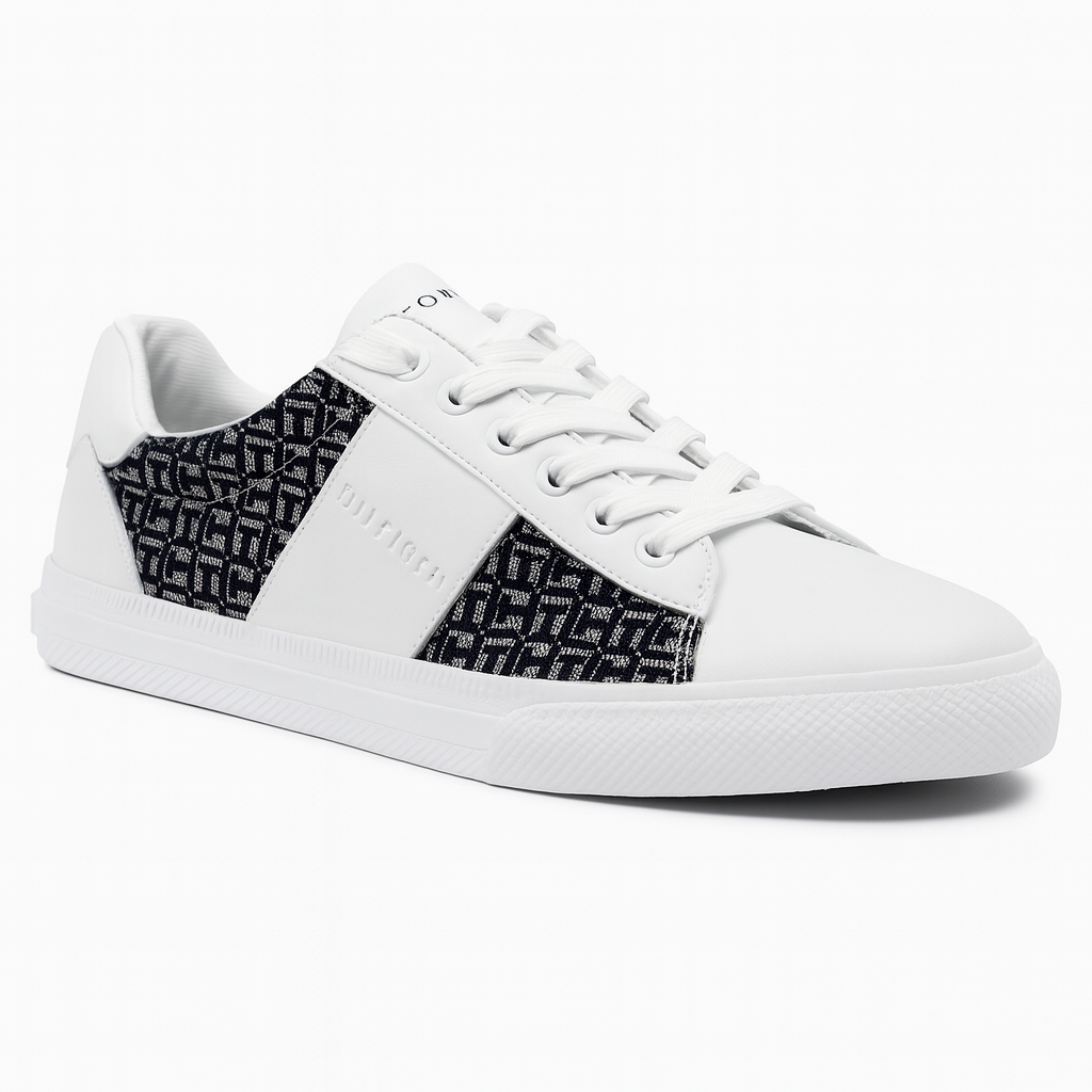 Tommy Hilfiger Women’s Monogram Low-Top Sneakers – White & Navy