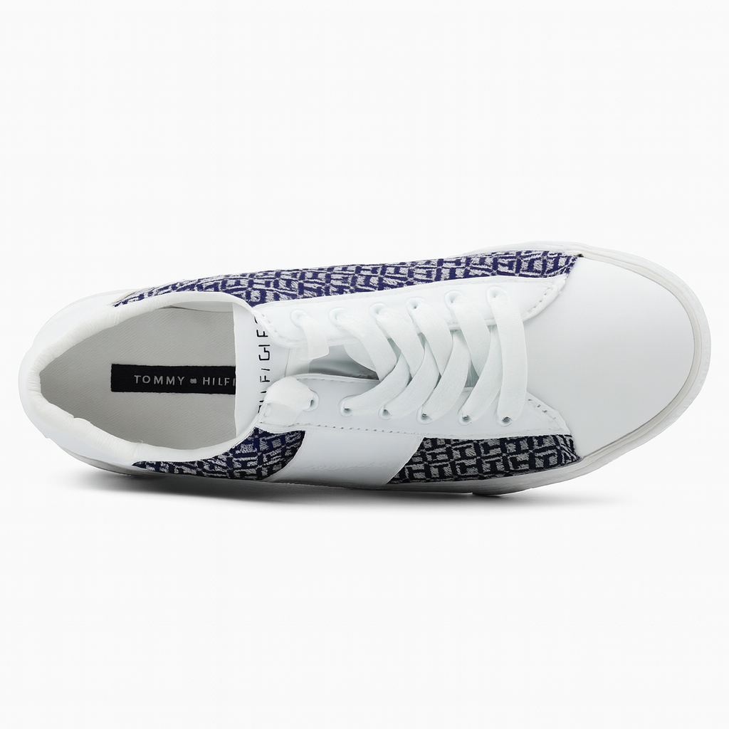 Tommy Hilfiger Women’s Monogram Low-Top Sneakers – White & Navy