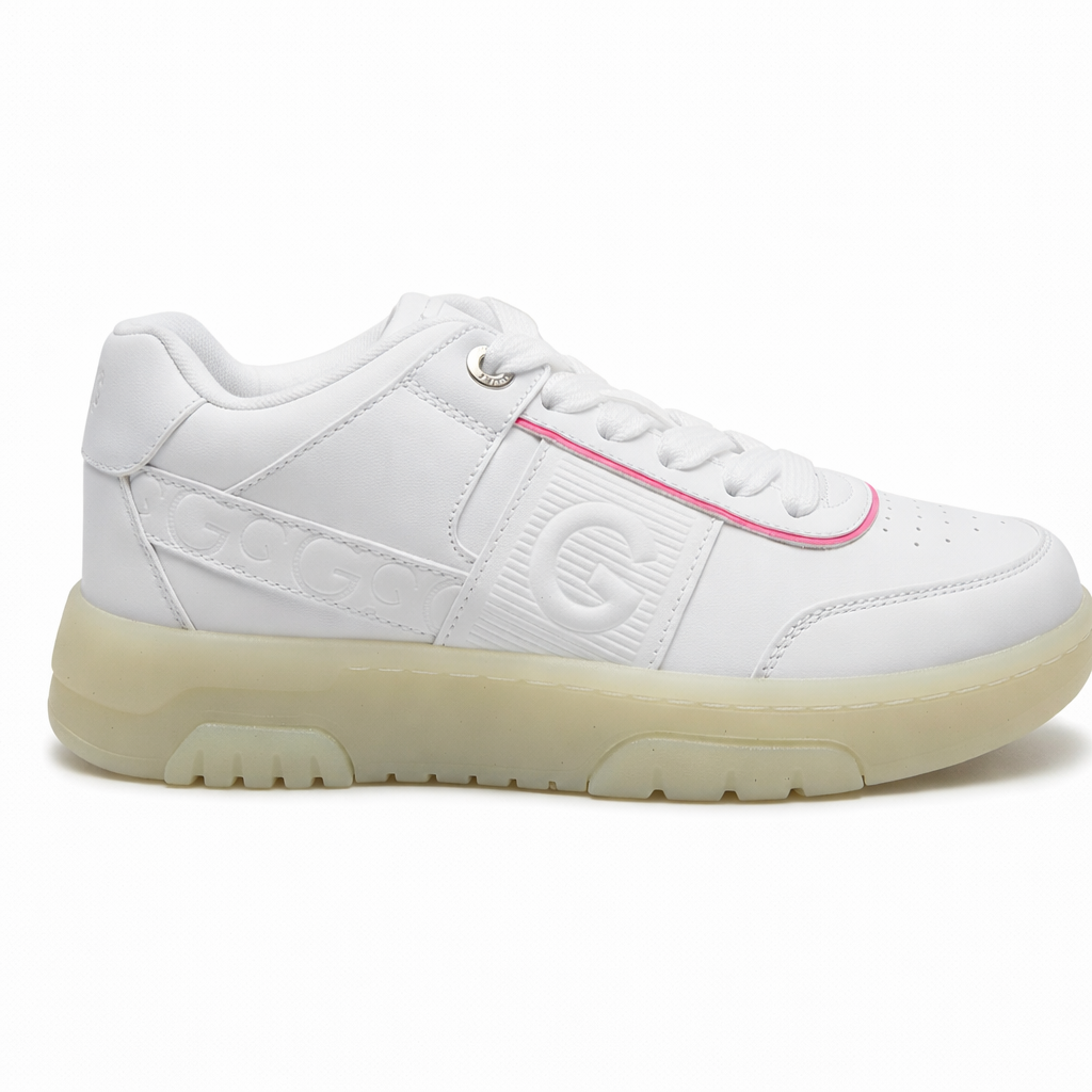 Women's White Sport Sneaker with Bold Details and Embossed 'G' Logo