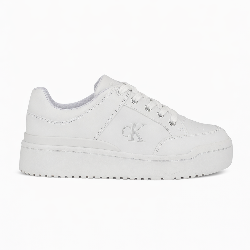 This is a pair of Calvin Klein Alondra platform sneakers in white.
Women's