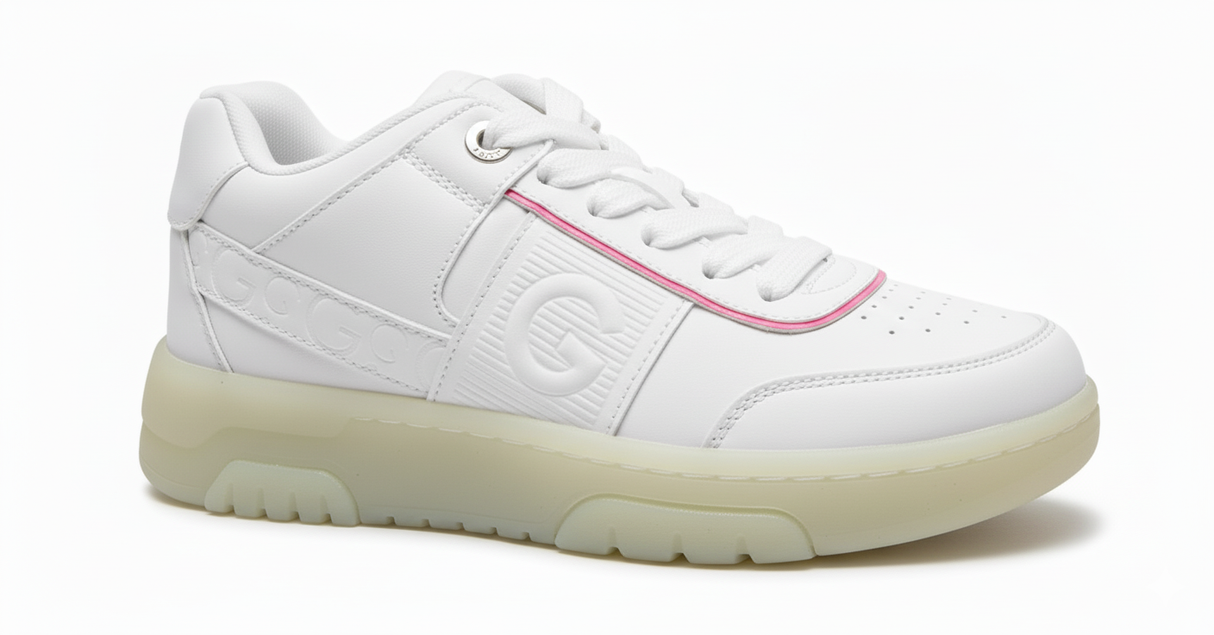 Women's White Sport Sneaker with Bold Details and Embossed 'G' Logo