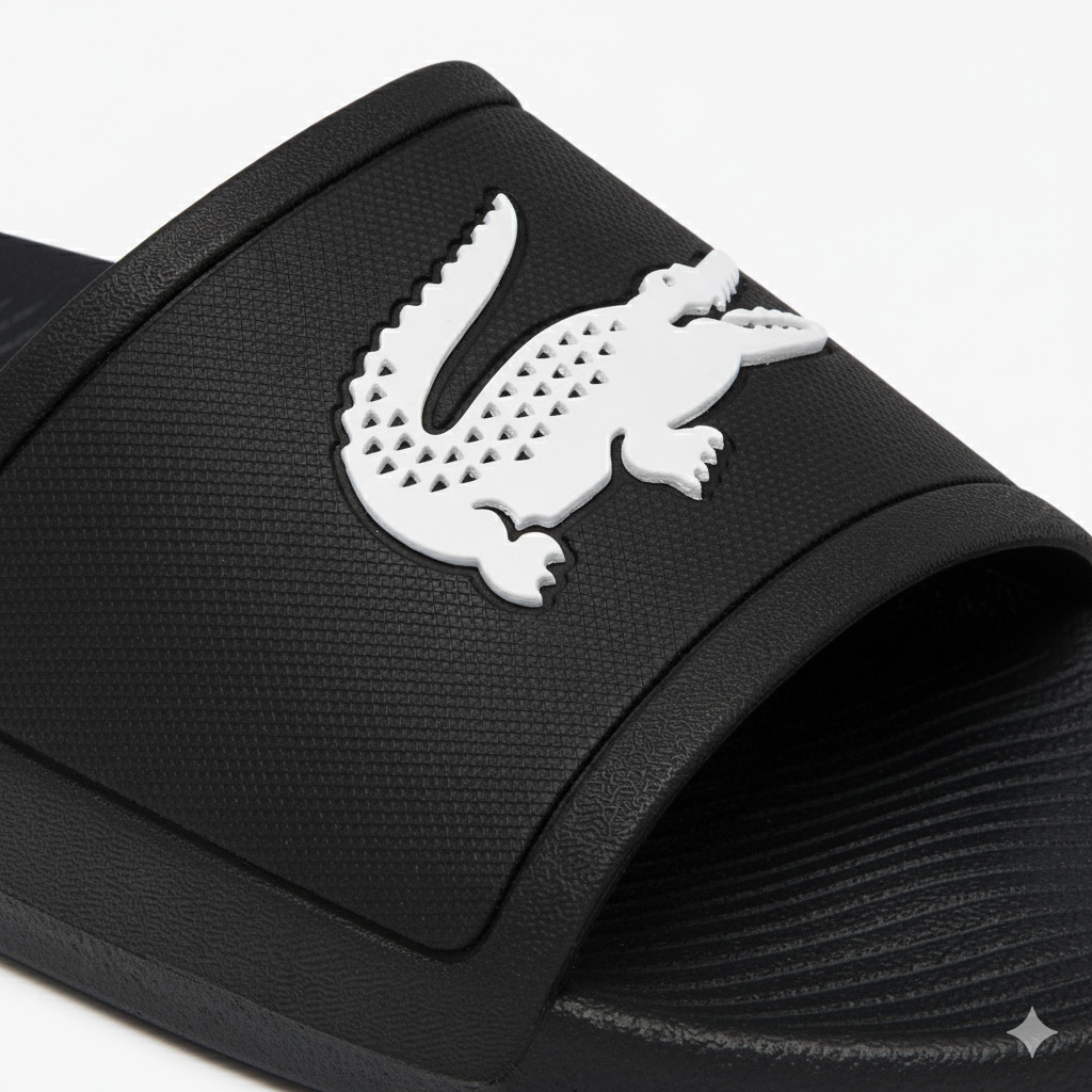 LACOSTE - Men's Croco Synthetic Slides - Black
