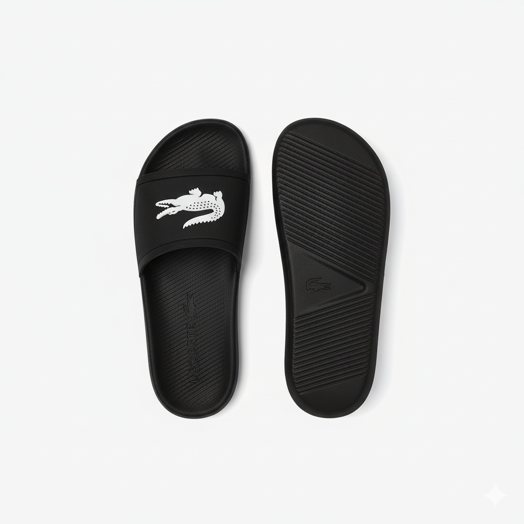 LACOSTE - Men's Croco Synthetic Slides - Black