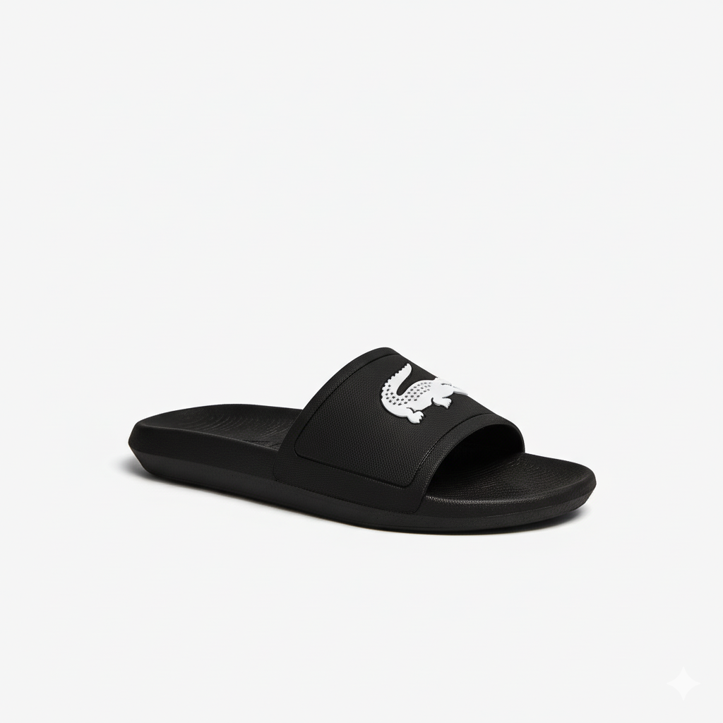 LACOSTE - Men's Croco Synthetic Slides - Black