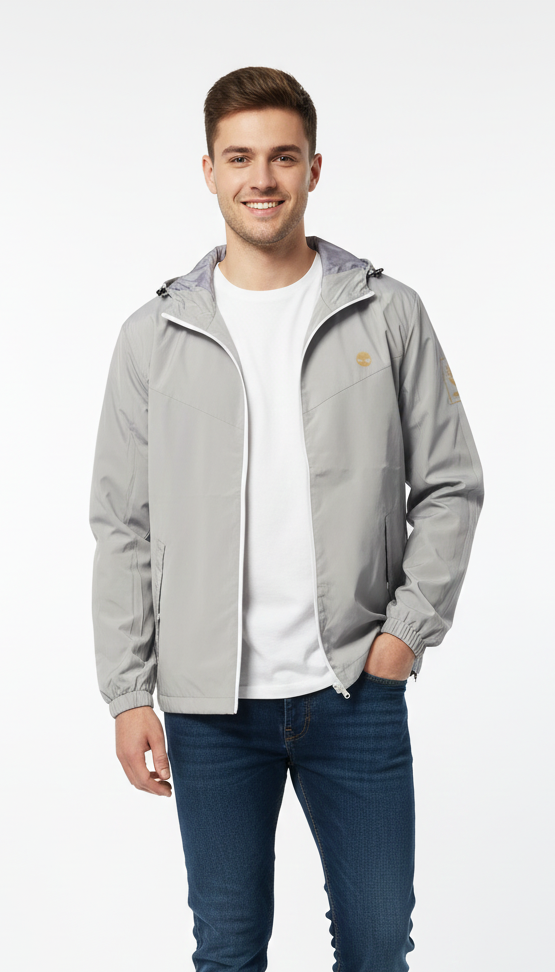 Timberland Men’s Lightweight Hooded Windbreaker Jacket – Grey