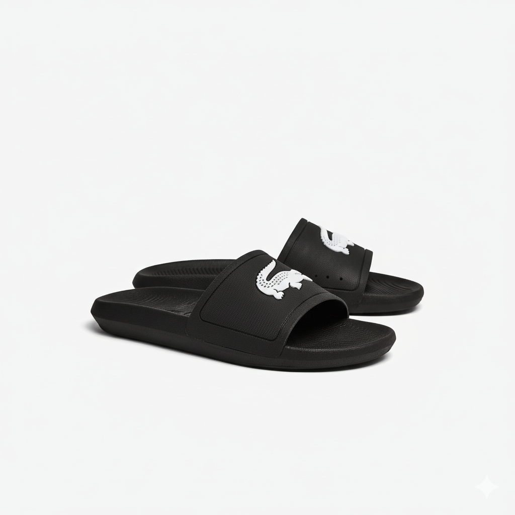 LACOSTE - Men's Croco Synthetic Slides - Black