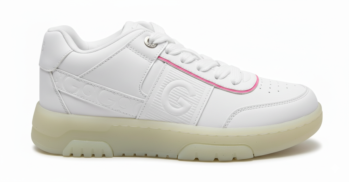 Women's White Sport Sneaker with Bold Details and Embossed 'G' Logo