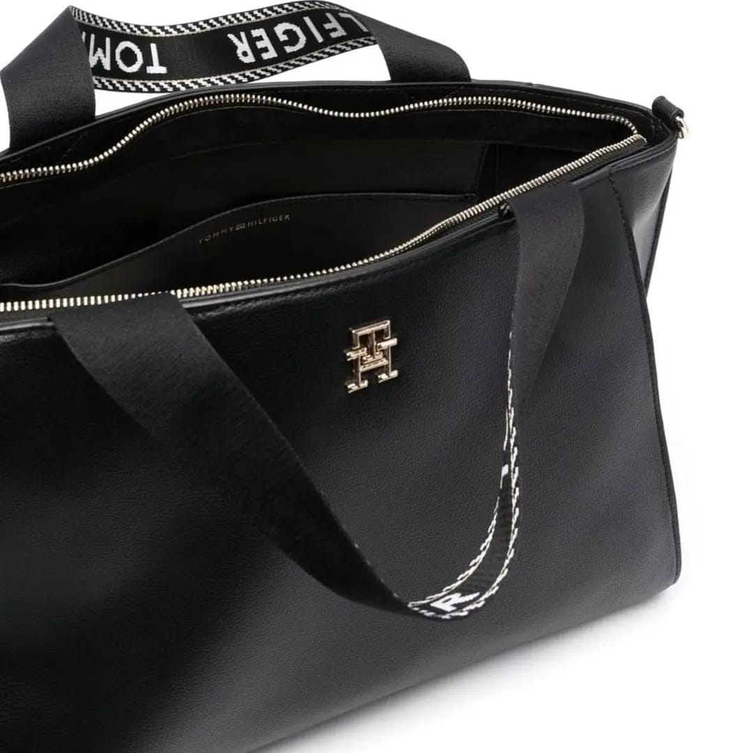 Tommy Hilfiger Women’s Black Logo Strap Shopper Tote