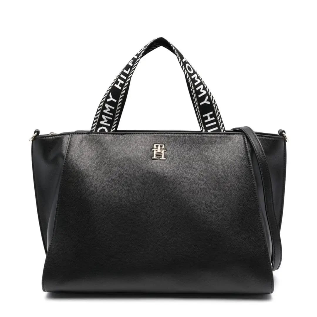 Tommy Hilfiger Women’s Black Logo Strap Shopper Tote