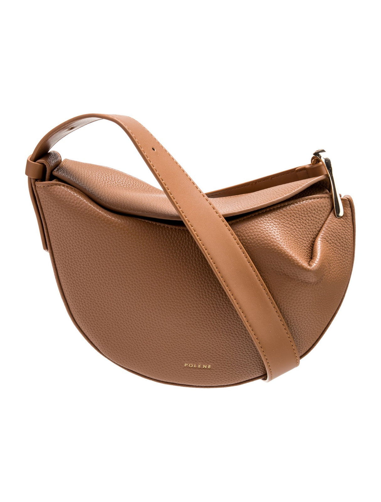 Polène Cognac Textured Leather Shoulder Bag