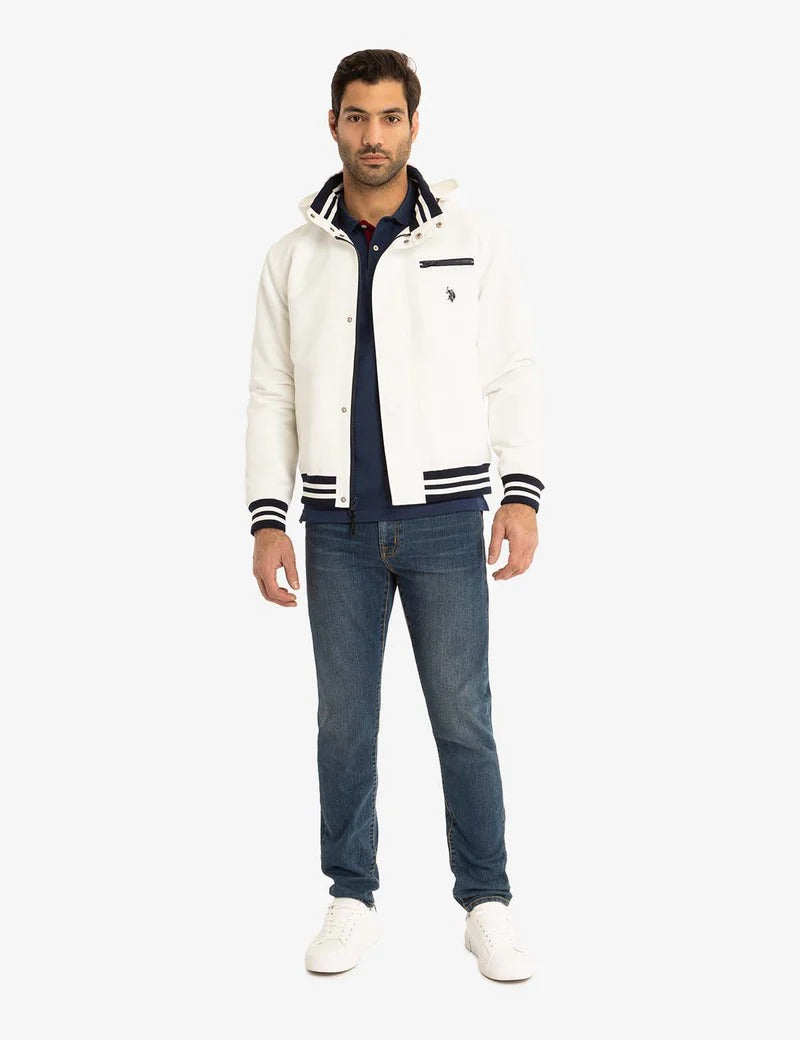 U.S. Polo Assn. Men’s White Hooded Jacket with Navy Trim