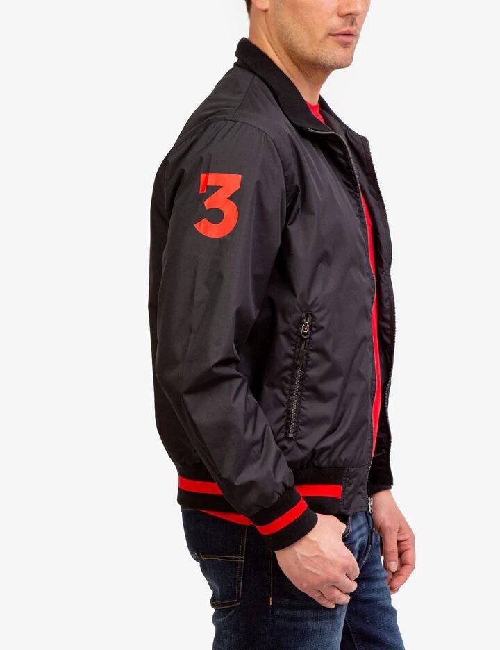 U.S. Polo Assn. Men’s Black Bomber Jacket with Red Detailing