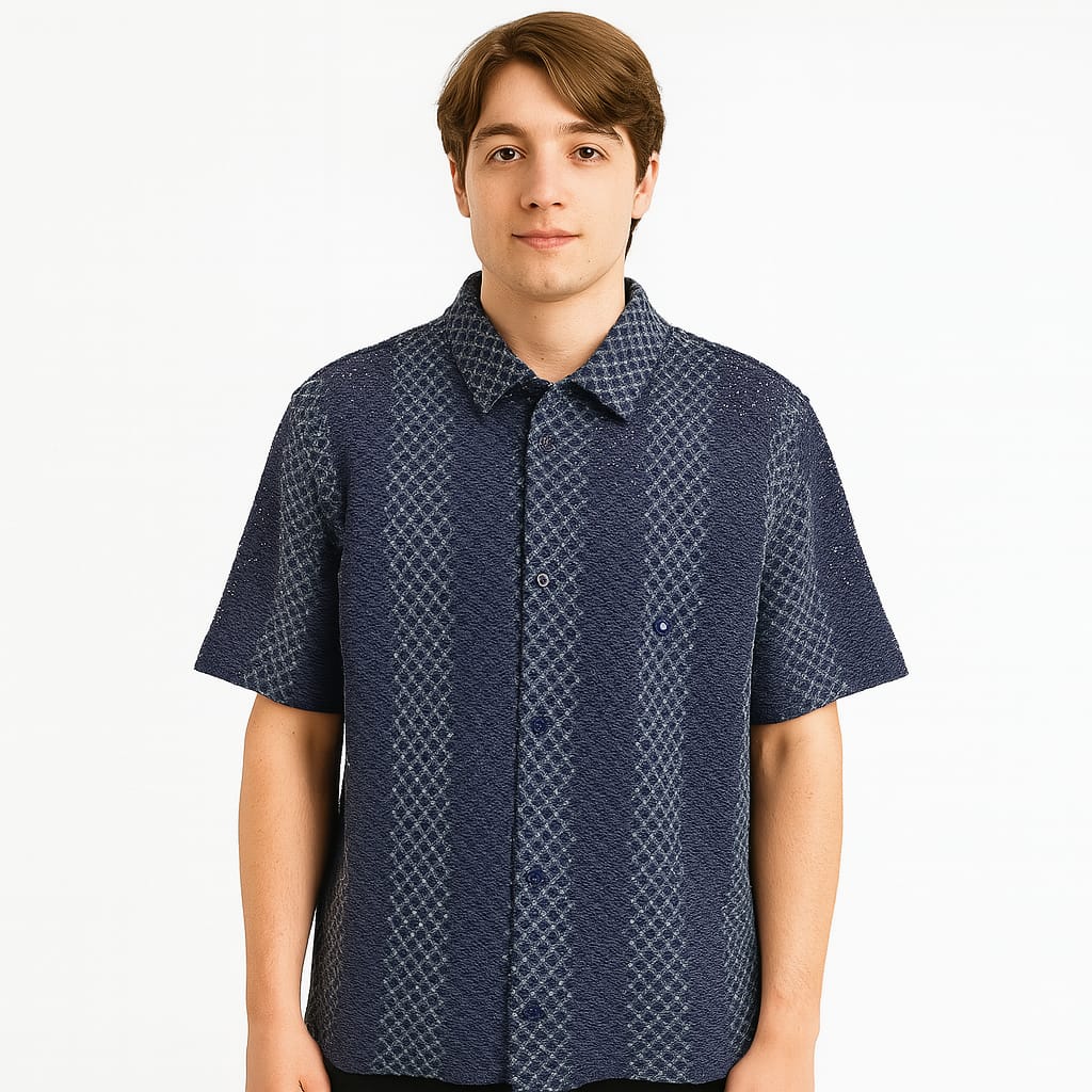 Hollister Men’s Navy Textured Short Sleeve Shirt