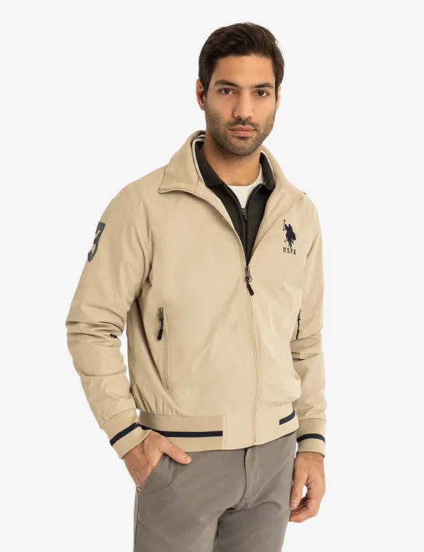 U.S. Polo Assn. Men Beige Bomber Jacket with Navy Detailing (AY-USA)