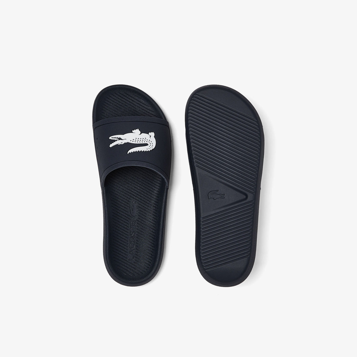 LACOSTE - Men's Croco Synthetic Slides - Navy