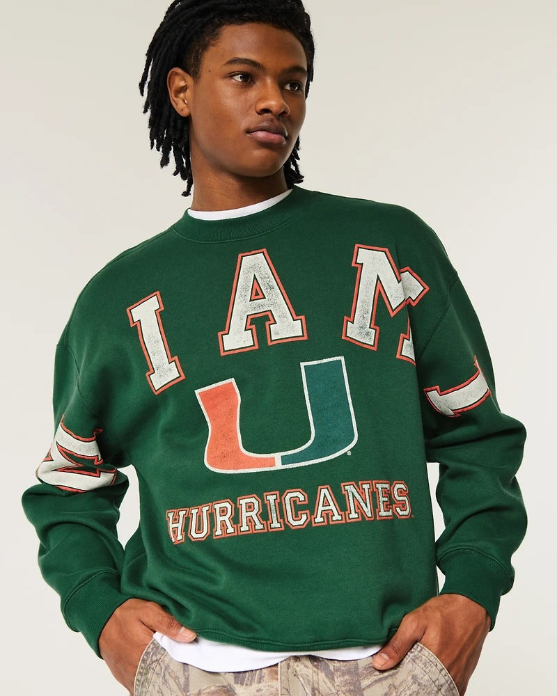 Hollister - Boxy University of Miami Hurricanes Graphic Crew Sweatshirt