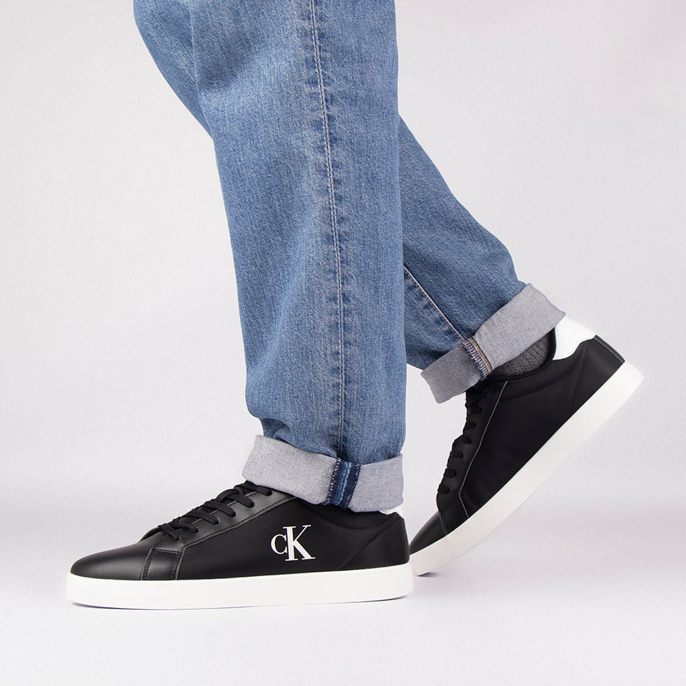 This is a pair of Calvin Klein 3 Cupsole Laceup Pu Mg Ck Black trainers.