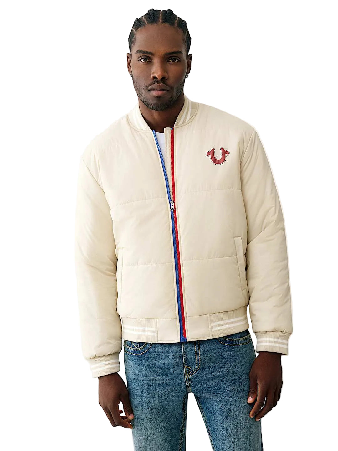 True Religion two-tone zip puffer Men jacket _ Beige