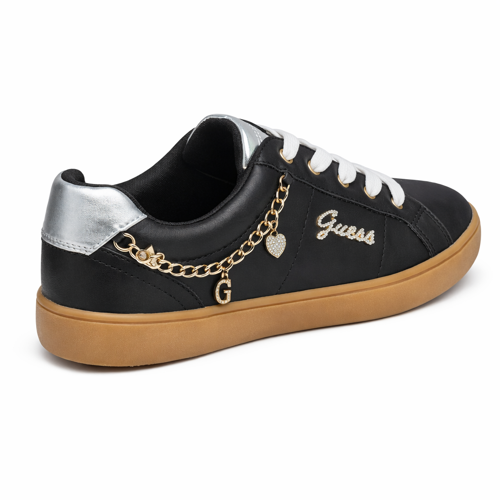 Shoes Guess Platform Black Tennis Shoes with Chain Charms for Women