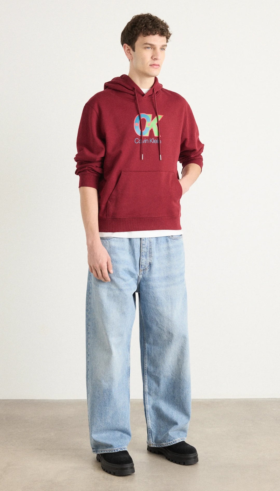 Calvin Klein Hoodie Men Logo Prited _ Burgundy