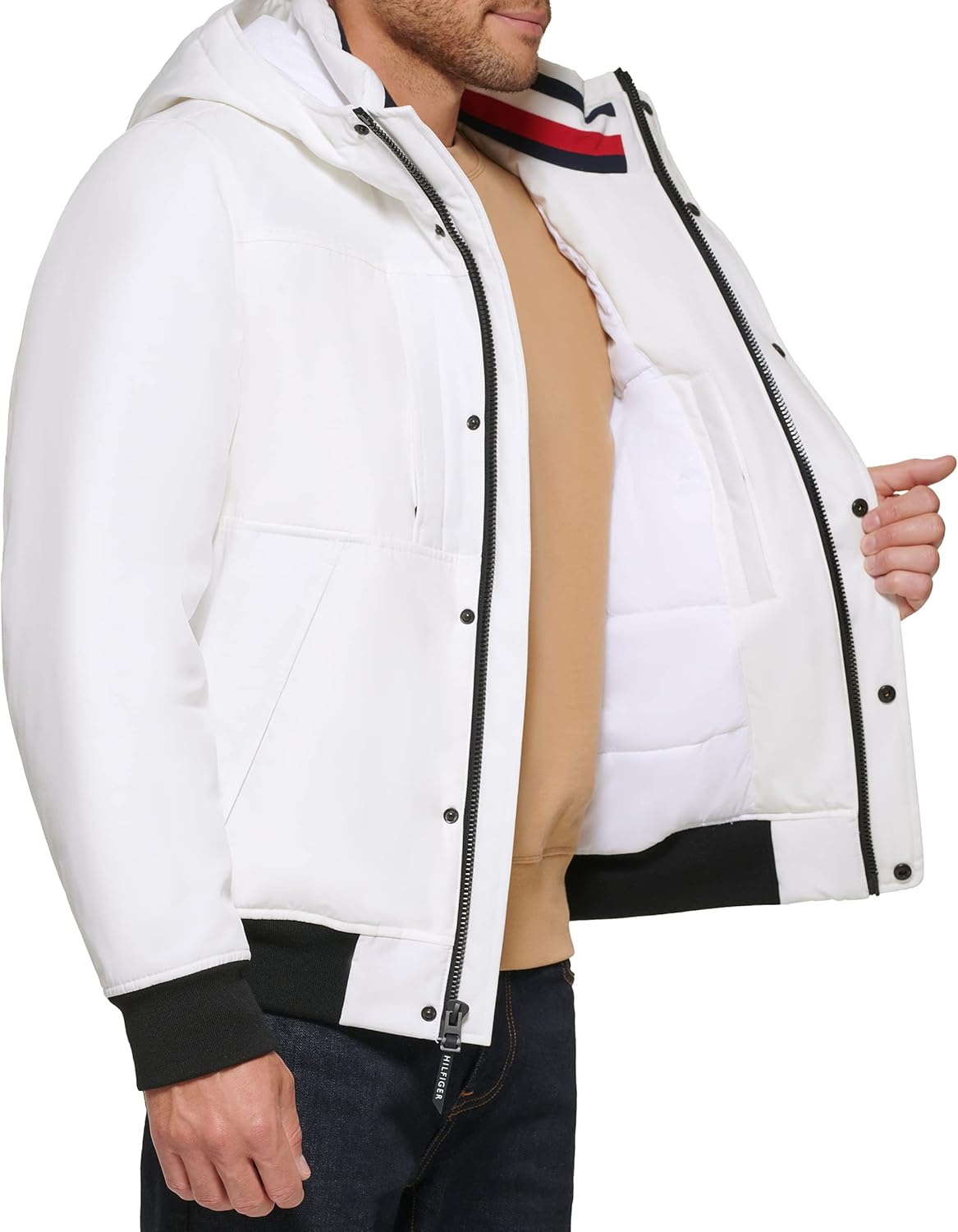Tommy Hilfiger Men's Arctic Cloth Hooded Utility Bomber jacket _ Off White
