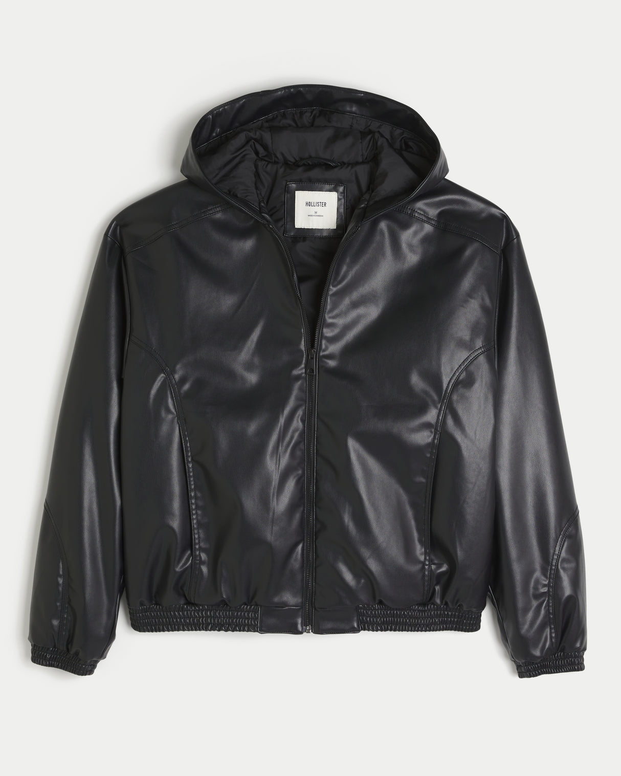 Hollister Black Faux Leather Hooded Jacket