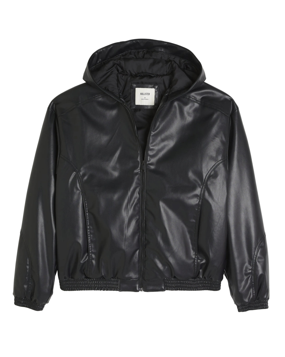 Hollister Black Faux Leather Hooded Jacket