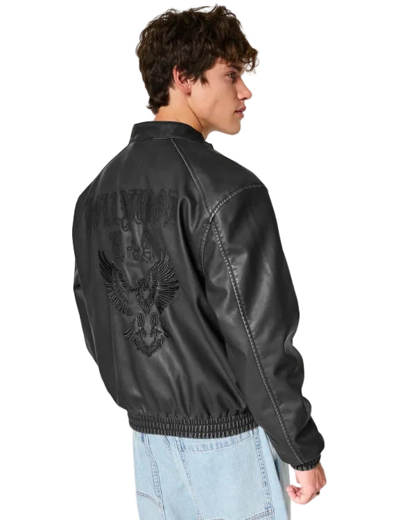 Hollister Faux Leather Hollywood Graphic Black Jacket