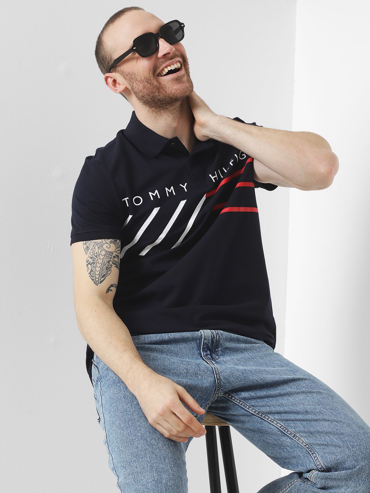 Tommy Hilfiger Navy Graphic Polo Shirt