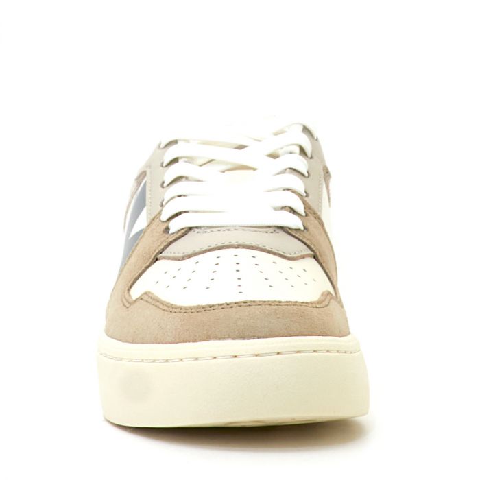 Calvin Klein Jeans Classic Cupsole NBS sneakers in a beige and grey colorway with burgundy details.