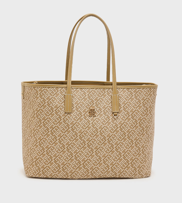 Tommy Monogram Patterned Leather Tote Bag