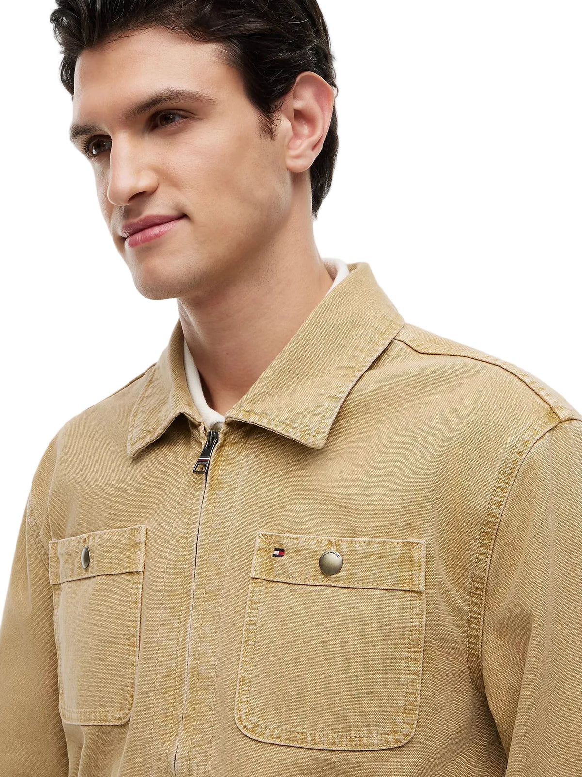 TOMMY HHLFIGER Garment-Dyed Denim Utility Zip Men jacket _ Beige