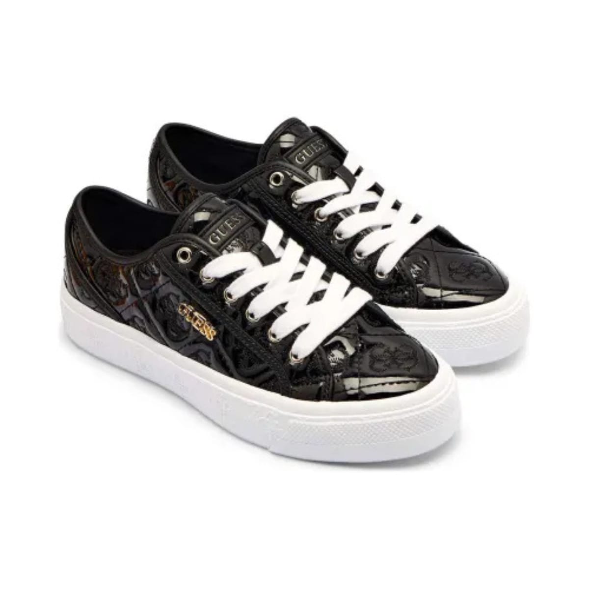 GUESS Women’s Black Patent Monogram Lace-Up Sneakers