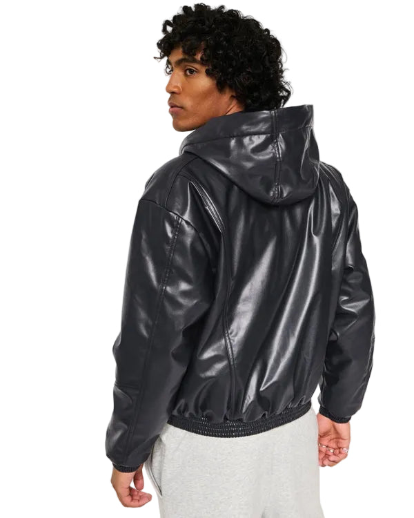 Hollister Black Faux Leather Hooded Jacket