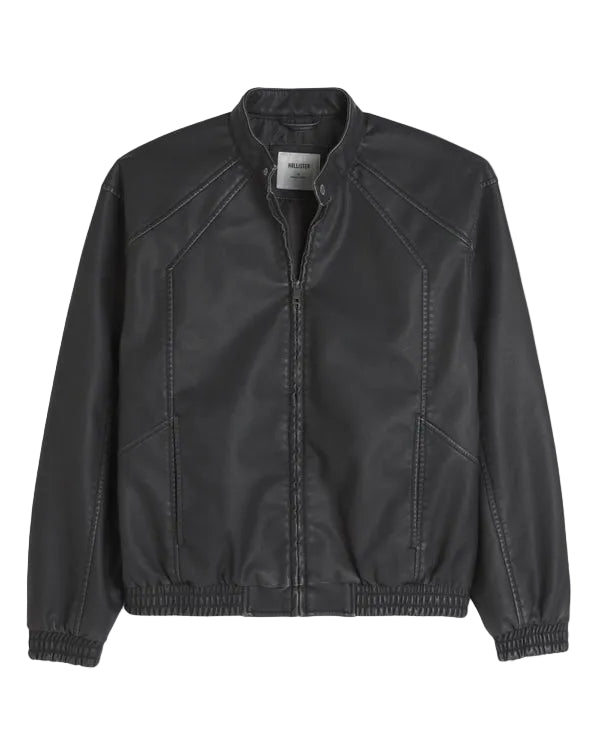 Hollister Faux Leather Hollywood Graphic Black Jacket