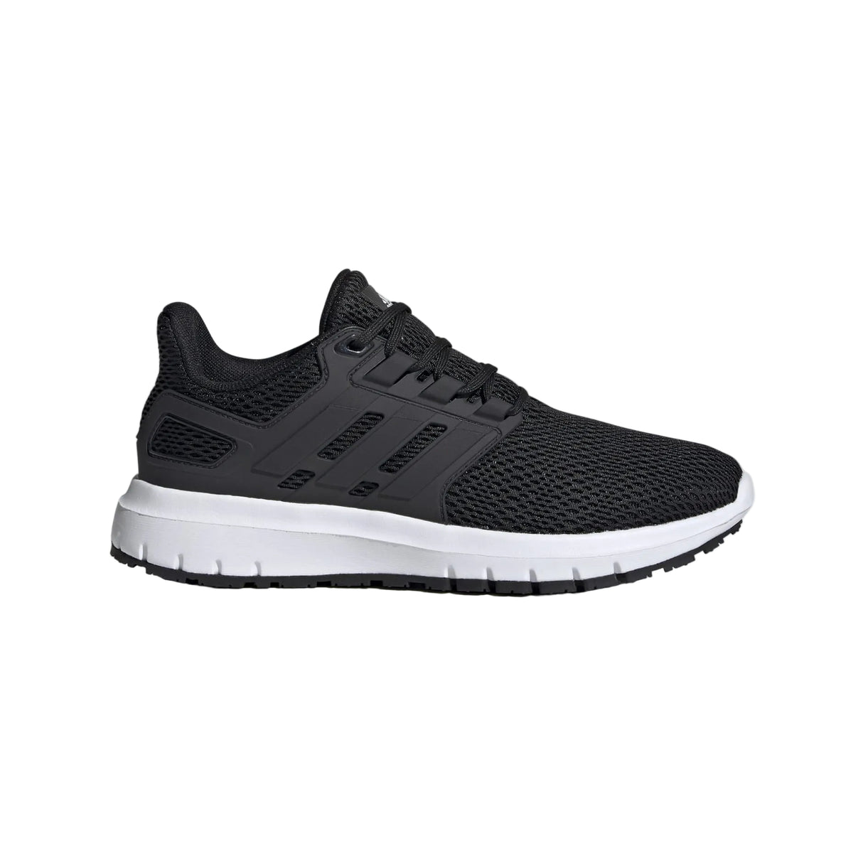 Adidas Ultimashow running shoe in black with a white midsole.