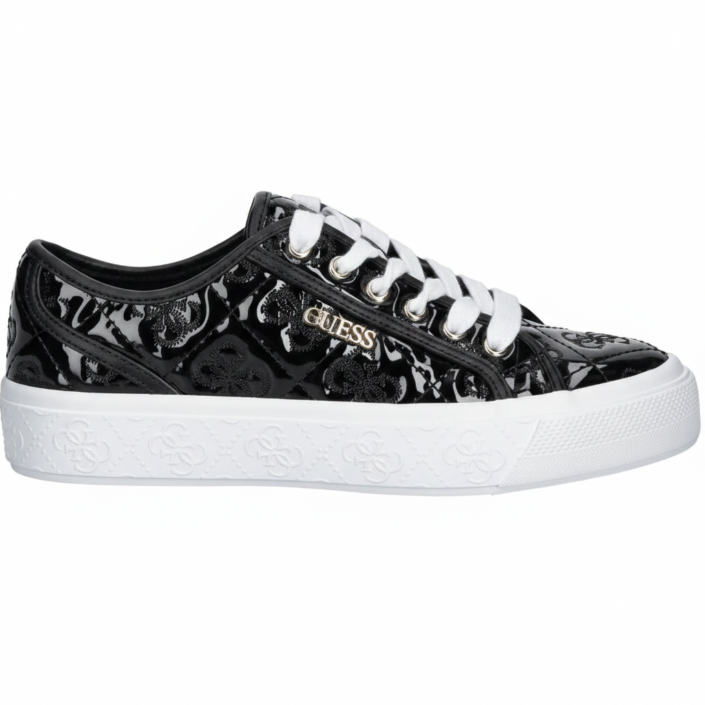 GUESS Women’s Black Patent Monogram Lace-Up Sneakers