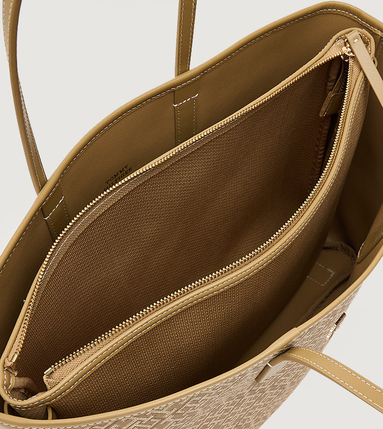 Tommy Monogram Patterned Leather Tote Bag
