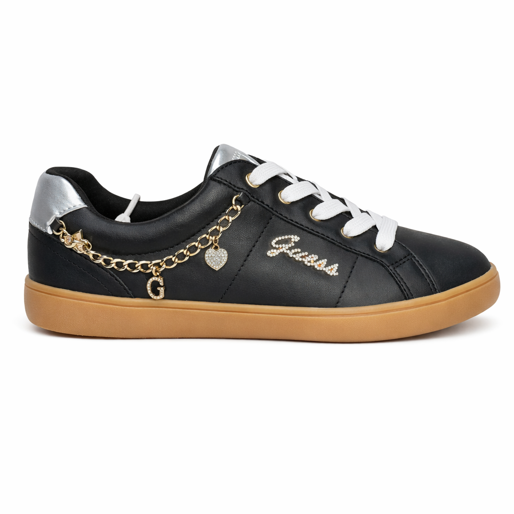Shoes Guess Platform Black Tennis Shoes with Chain Charms for Women