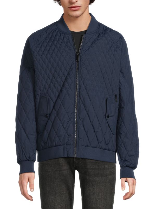 KARL Men’s Quilted Bomber Jacket – Navy Blue