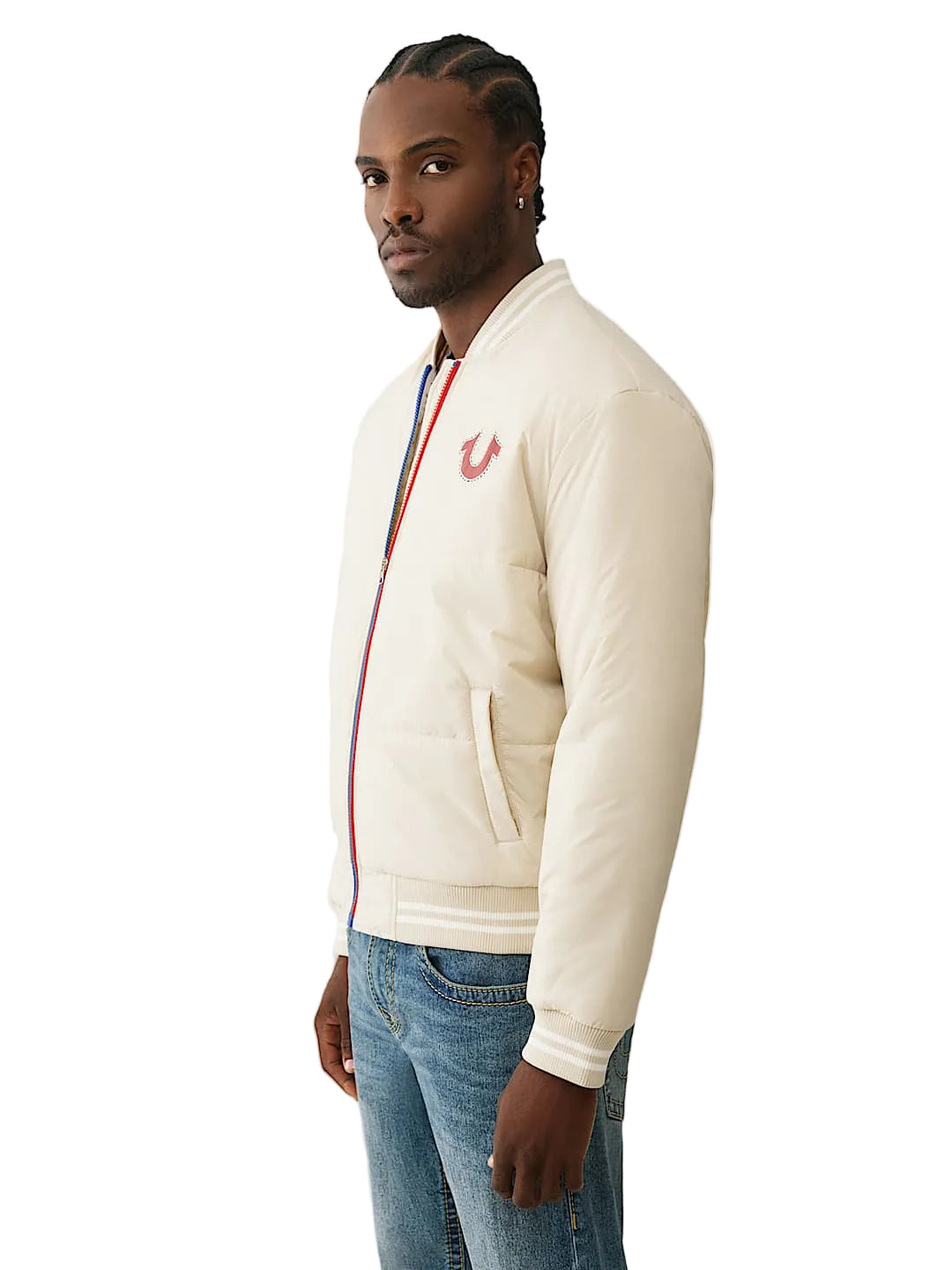 True Religion two-tone zip puffer Men jacket _ Beige